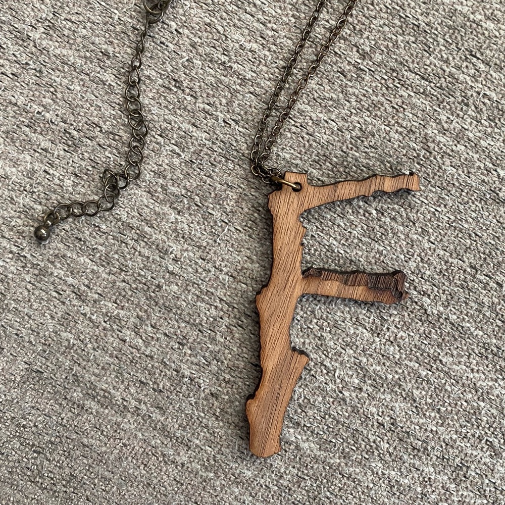RARE!! Official Feist merch, "Metals" Letter F Necklace, Wooden Pendant - Picture 4 of 6